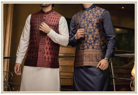 Pakistani Stylish Bonarsi Jamawar Waistcoat for Men